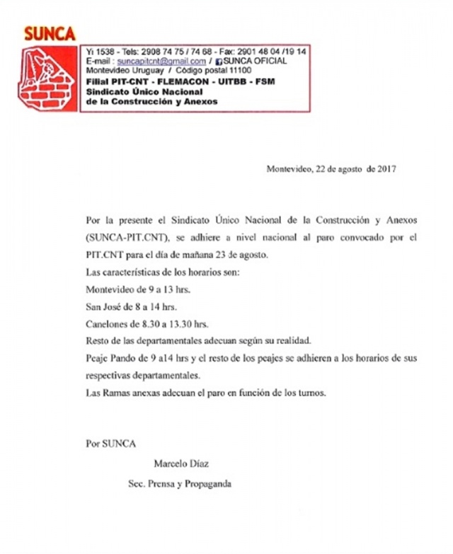 Comunicado del SUNCA