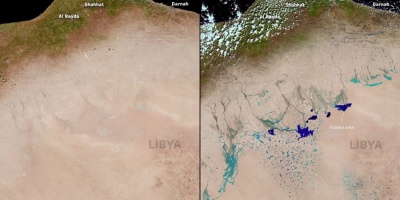 La tormenta Daniel deja lagos en el desierto visibles desde el espacio