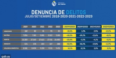 Bajaron los homicidios, los hurtos, las rapi�as y el abigeato, y subi� la violencia dom�stica