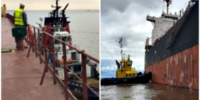 Un buque carguero permanece varado en el Canal Mart�n Garc�a