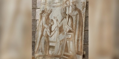 Descubren una tabla con un boceto del siglo XVI en el retablo mayor de la parroquia de Pedraza de Campos (Palencia, Espaa)