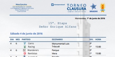 La AUF fij� para el s�bado los partidos Nacional - Liverpool y Juventud - Pe�arol 