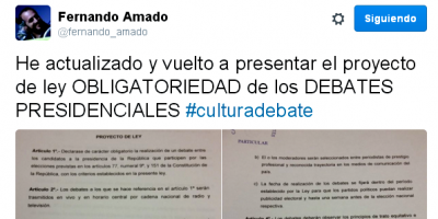Amado quiere discutir el proyecto para que sean obligatorios los debates presidenciales