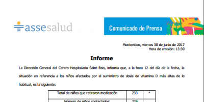Cuatro ni�os permanecen internados por suministro err�neo de vitamina D