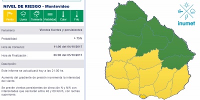 Llamado de atencin por vientos para 12 departamentos