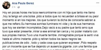 El mensaje de la madre de Brissa en las �ltimas horas