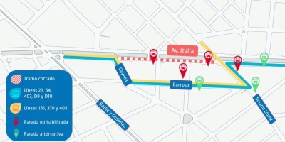 Nueva etapa de obras ampla desde hoy desvo sobre Av. Italia