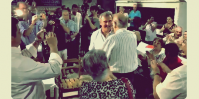 Sanguinetti visit a Larraaga durante un acto, al coincidir ambos en Melo