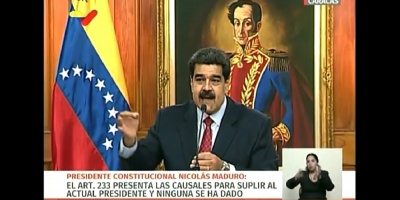El Presidente de Venezuela  realiza en este momento en Miraflores una rueda de Prensa Internacional