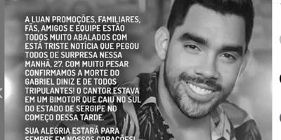 Cantante brasileo Gabriel Diniz y dos personas ms mueren en accidente areo