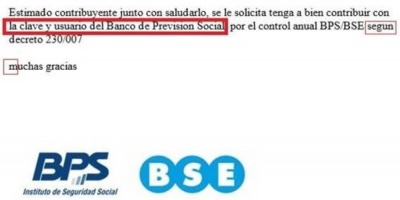 El Banco de Previsi�n Social alert� por maniobra fraudulenta a trav�s de correo