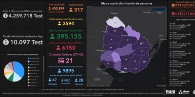 Covid 19: Se detectaron 317 casos positivos nuevos 