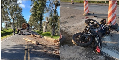 Dos accidentes: Un Motociclista grave y un cami�n que pierde su carga