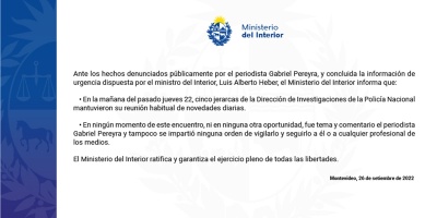 El Ministerio del Interior asegura que no orden� vigilar al periodista Gabriel Pereyra