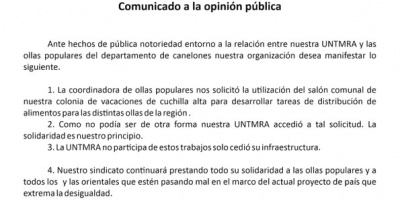 La UNTMRA aclara la situaci�n de olla popular 