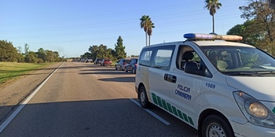 Gran congestionamiento en el Puente Internacional San Mart�n por veh�culos que esperan ingresar a Argentina  