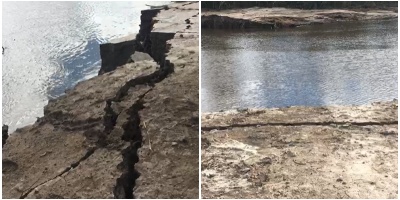 Muestran rotura en dique del r�o San Jos� 