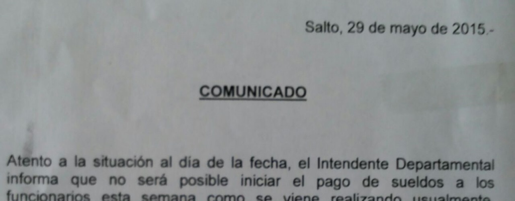 Intendencia de Salto anunci� que no le es posible pagar los sueldos 