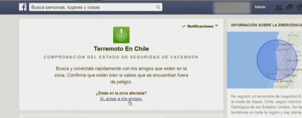 Facebook habilit� aplicaci�n para reportar estado tras sismo en Chile